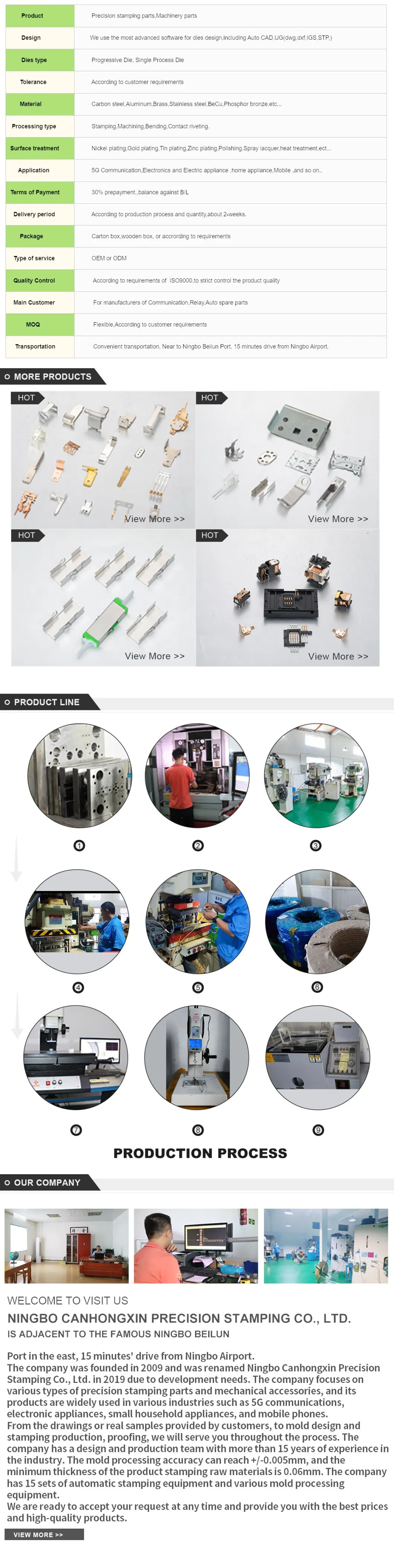 Phosphor Copper Precision Stamping Parts Electronic Hardware Shrapnel Electric Metal Shrapnel Spring Contact Precision Stamping Metal Contact